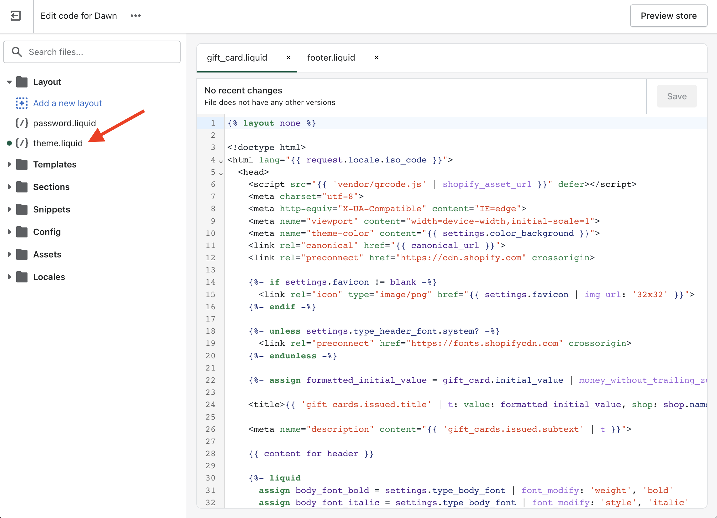 Shopify theme editor